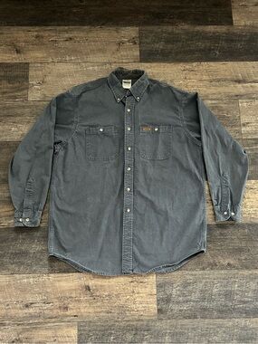 Rare 90s Carhartt S12 PTL Grey Blue Canvas Work Shirt Large Regular Made in USA